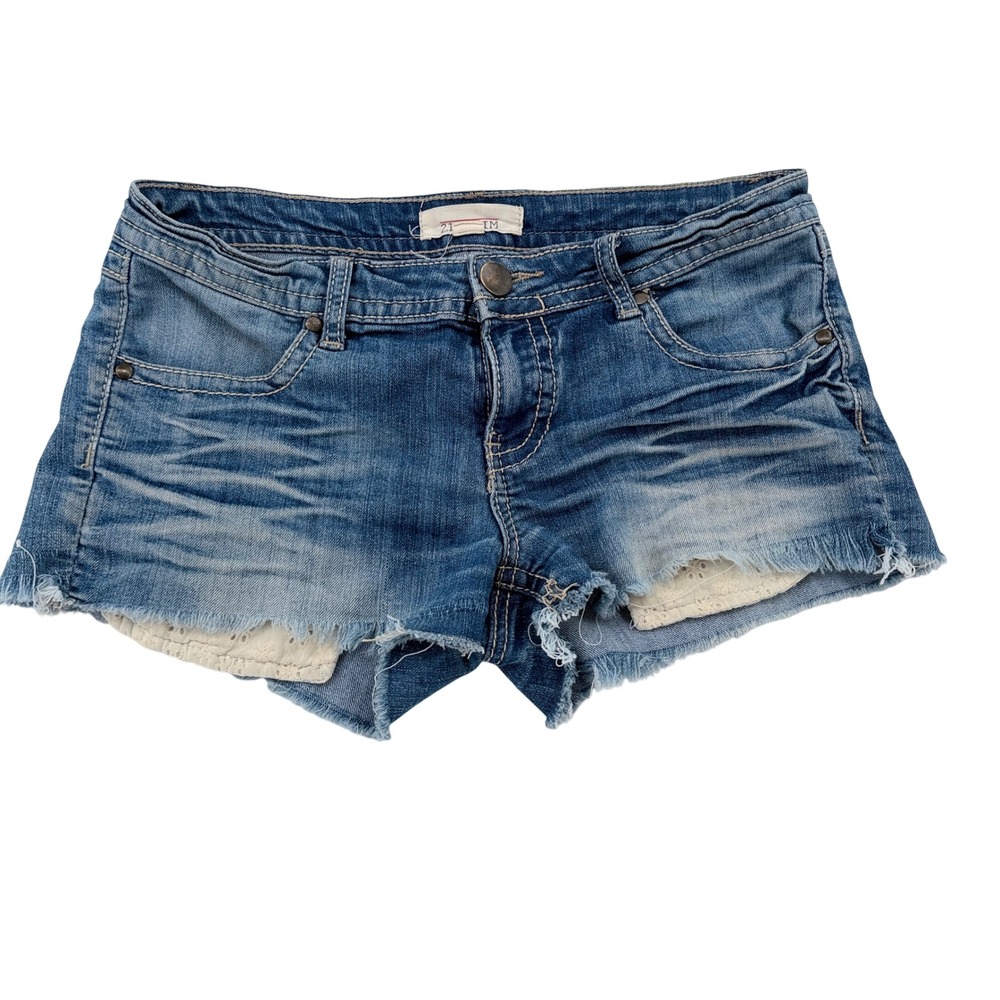 Forever 21 Crochet Denim Shorts Cutoff Distressed High Rise Festival Coquette 29